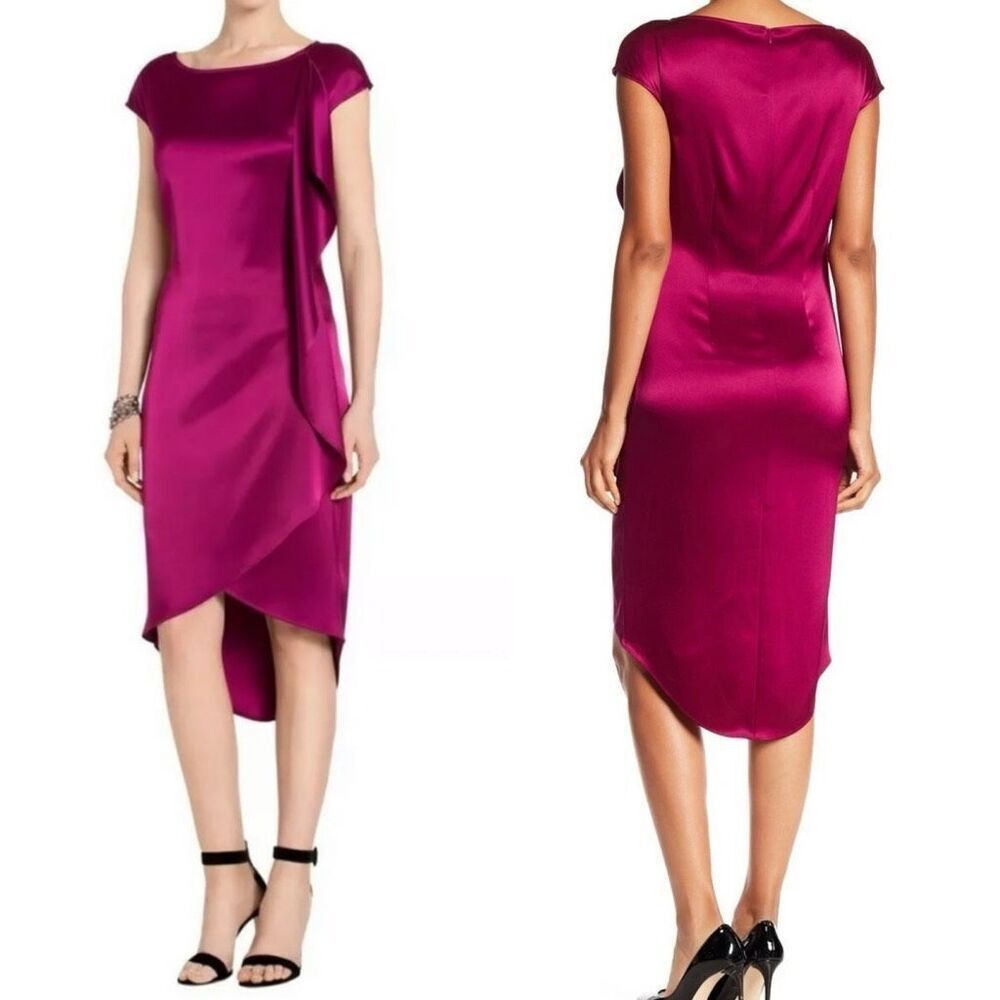 St John High-low Fuchsia liquid satin dress size 8 NWT
